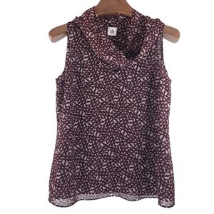 Cabi Venus Cowl Neck Sleeveless Blouse Chiffon Burgundy Geometric Lined - Medium